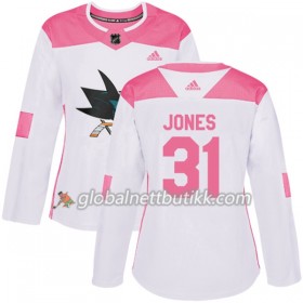 San Jose Sharks Hockeydrakt Martin Jones 31 2017-2018 Hvit Rosa Fashion Adidas Authentic - Dame